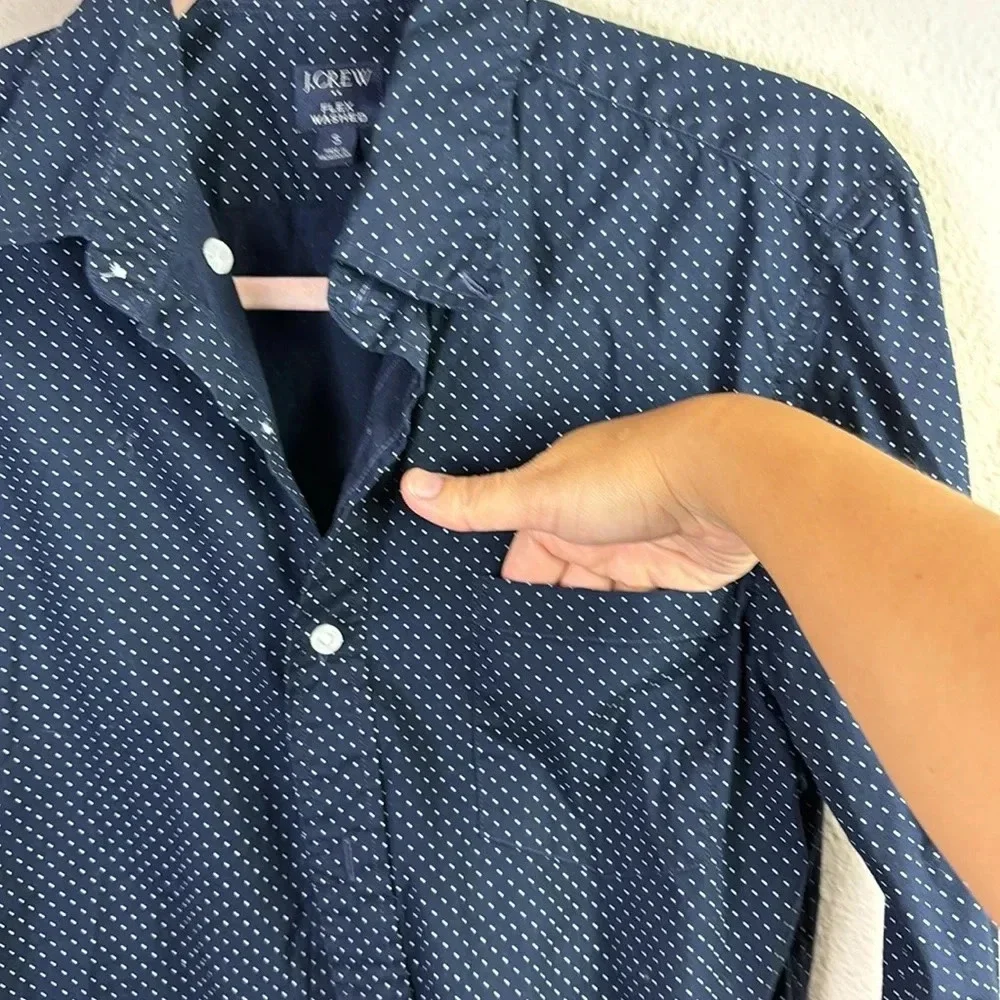J. Crew Slim Flex Washed Long Sleeve Collared button down Shirt in navy blue